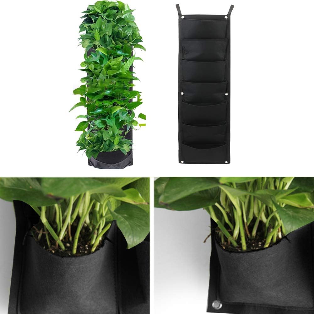 4 Pieces Wall Planting Bags - 7 Pocket Vertical Hanging Planter, Plant Grow Bags for Balconies, Yards and Home Garden, Black
