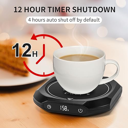 Miniatura 4 de Calentador de tazas de café, calentador eléctrico de tazas con 3 ajustes de temperatura, apagado automático y temporizador de 1 a 12 horas,