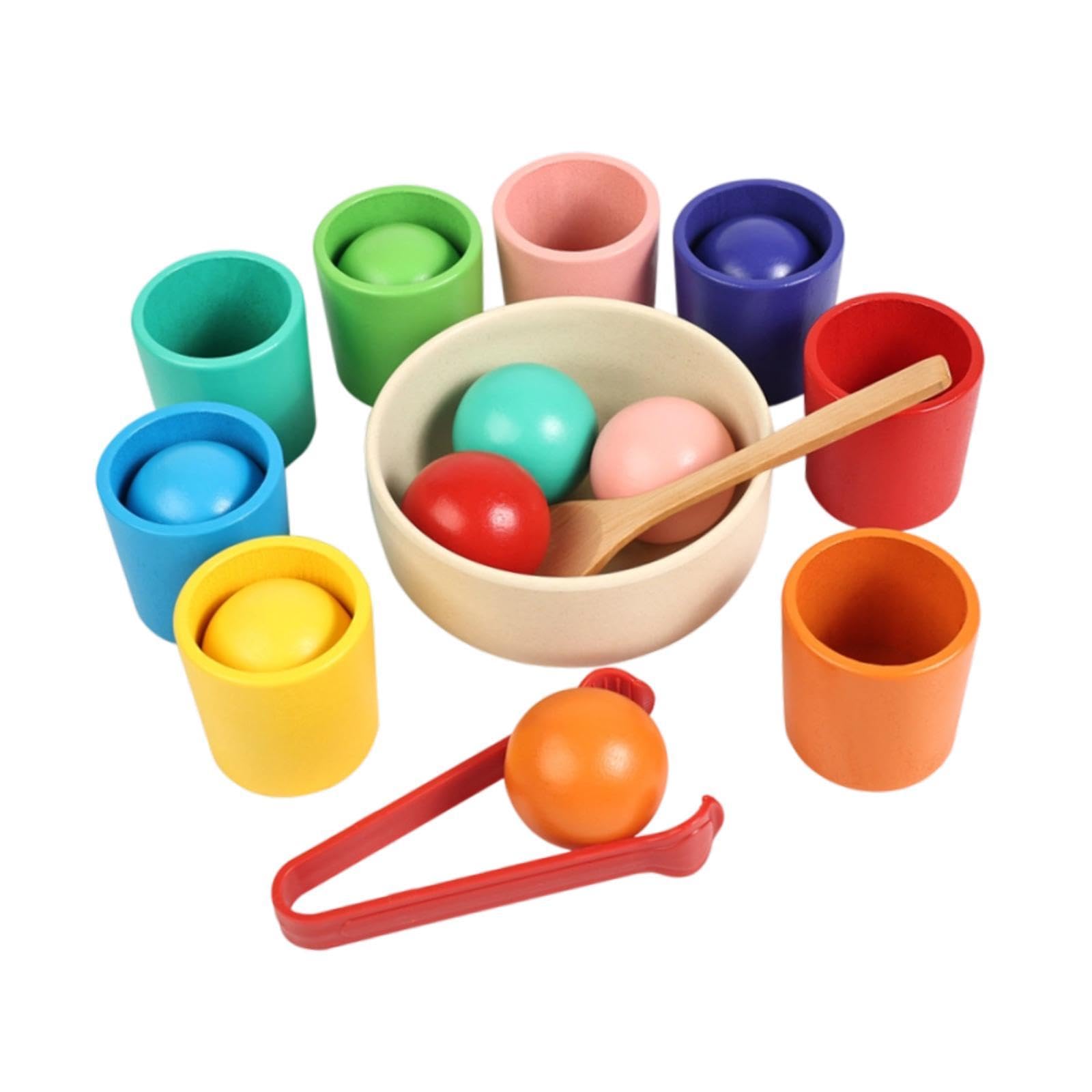 Regenbogenbälle in Bechern – Sinnesspielzeug, Logisches Zuordnungsspiel, Farbsortierspiel Aus Holz für Kinder