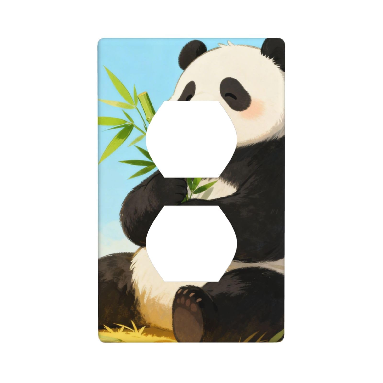 Panda Eating Decorative Switch Plate Cover-Unbreakable Polycarbonate Wall Plate for Home Office, 1 Gang with Screws