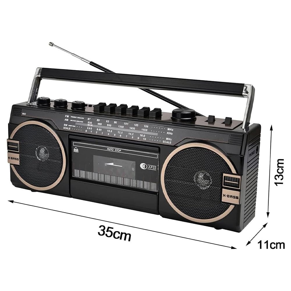 Boombox Bluetooth portable lecteur CD cassette avec connectivité Bluetooth, carte SD/TF/USB/casque de lecture, design vintage pour les réunions de famille et les voyages