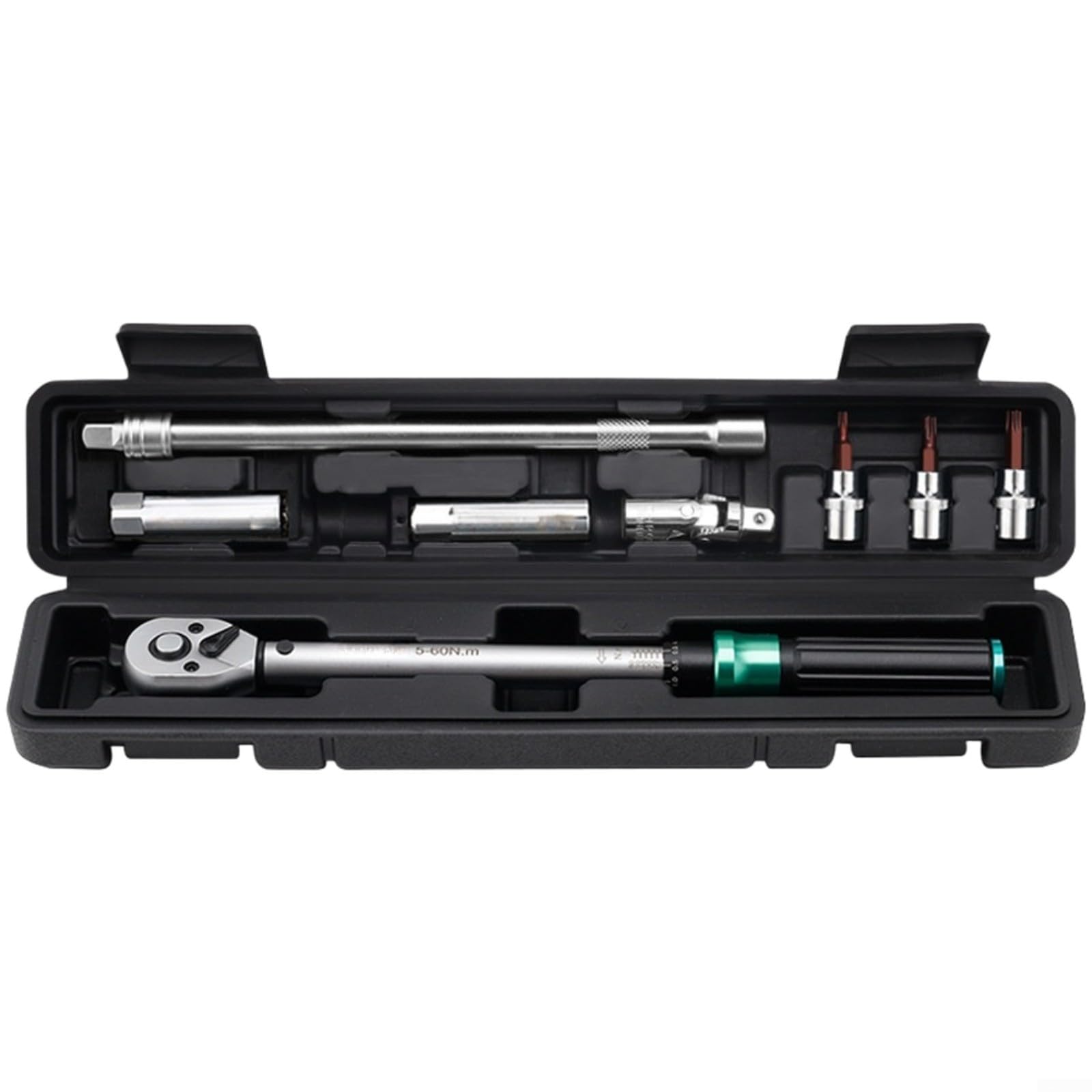 Chiave dinamometrica, 5-60 N.m, chiave dinamometrica regolabile a 72 denti, kit di chiavi magnetiche in acciaio al cromo vanadio, per manutenzione auto, nero e verde (8 kit)
