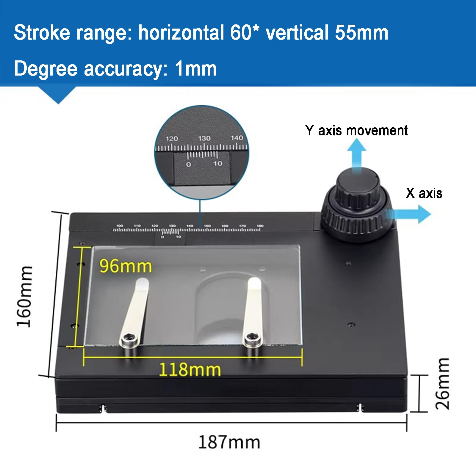 Etapa deslizante manual para microscopios – Mesa deslizante de viaje XY Axis, 60 mm de viaje horizontal, 55 mm de viaje vertical, ideal para macro y micro fotografía