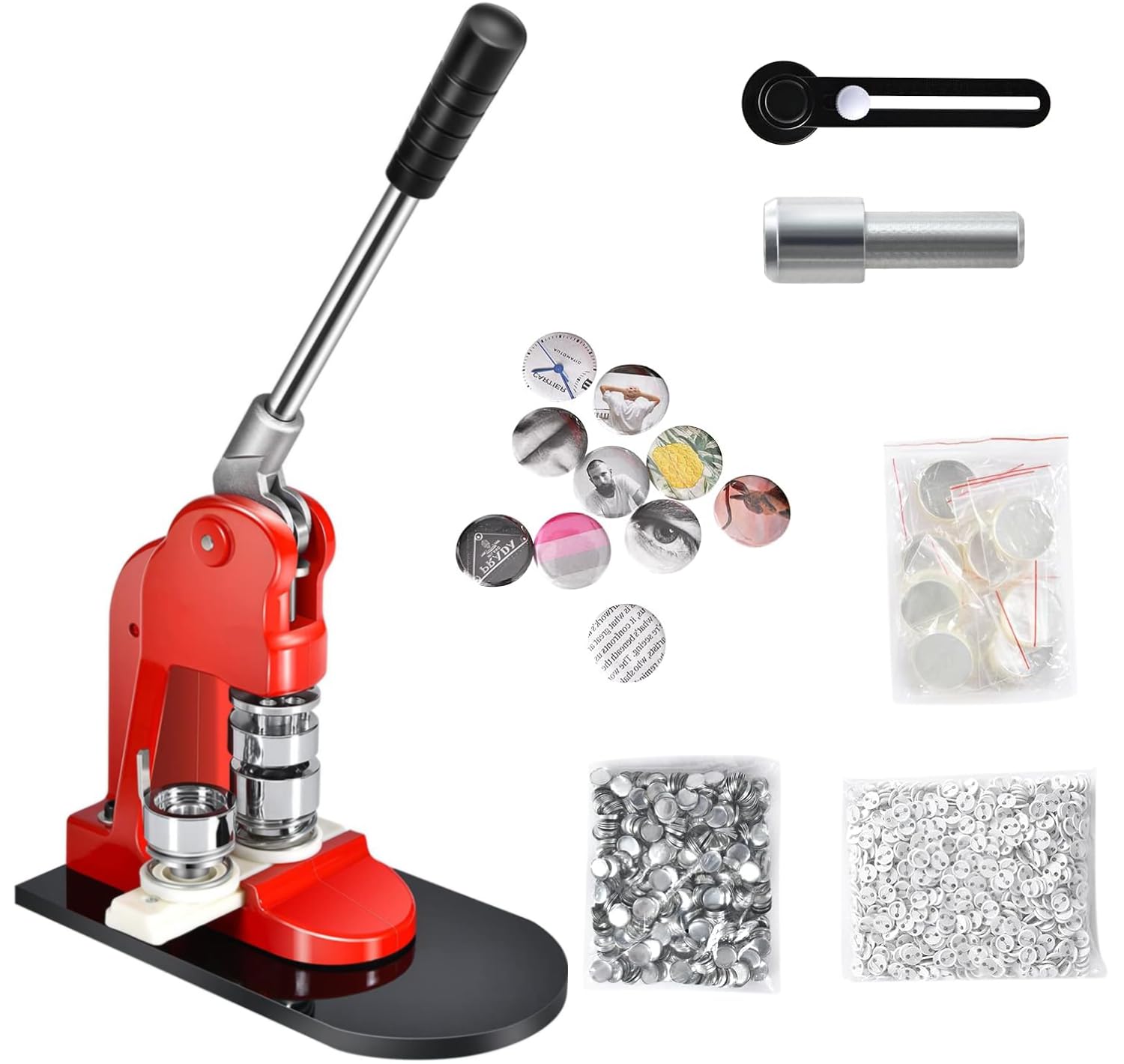 TANGZON Badge Maker Machine, 25mm Punch Press Machine with 1000 Parts and Circle Cutter, Solid Metal Handmade Badge Making Kit