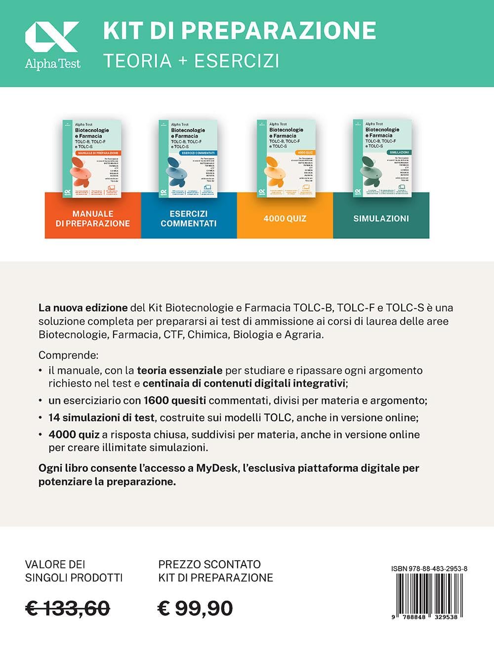 Alpha Test. Biotecnologie e Farmacia TOLC-B, TOLC-F e TOLC-S 2026-2027. Kit di preparazione. Per test di ammissione universitari, anche per TOLC-AV. Con piattaforma e simulatore online
