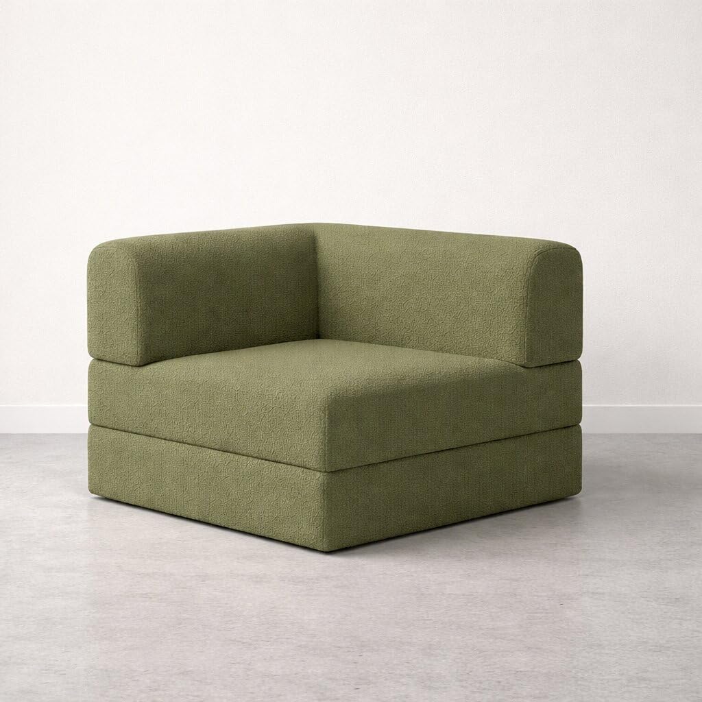 PUM PUM Premium Velvet Fabric Sofa Cum Bed | Foldable Floor Chair Sofa with Backrest | Single Bed Convertible Sofa | Space Saving Furniture for Living Room & Bedroom – Olive Green-image-44
