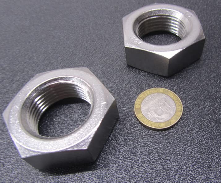 18-8 Stainless Steel Hex Nut 1-1/8" -12 Thread x 1-11/16 W x 39/64 H 2 Pcs