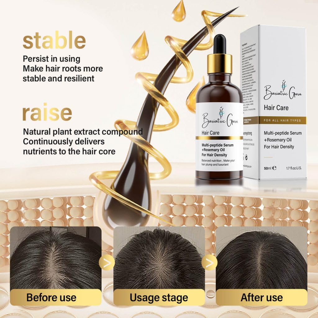 Hair Growth Serum with Multi-Peptides, Rosemary Oil, Biotin, Fo-Ti & Ginger – Nourishing Scalp Oil for Thinning Hair, Supports Thickness & Fullness for Women & Men, 50ML