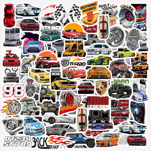 Image of Racing Car Stickers Pack of 60 - Waterproof Vinyl Decals for Laptop, Water Bottle, Journal, Scrapbook & More | Sports Car & Automotive Sticker Collection for Teens & Gifts