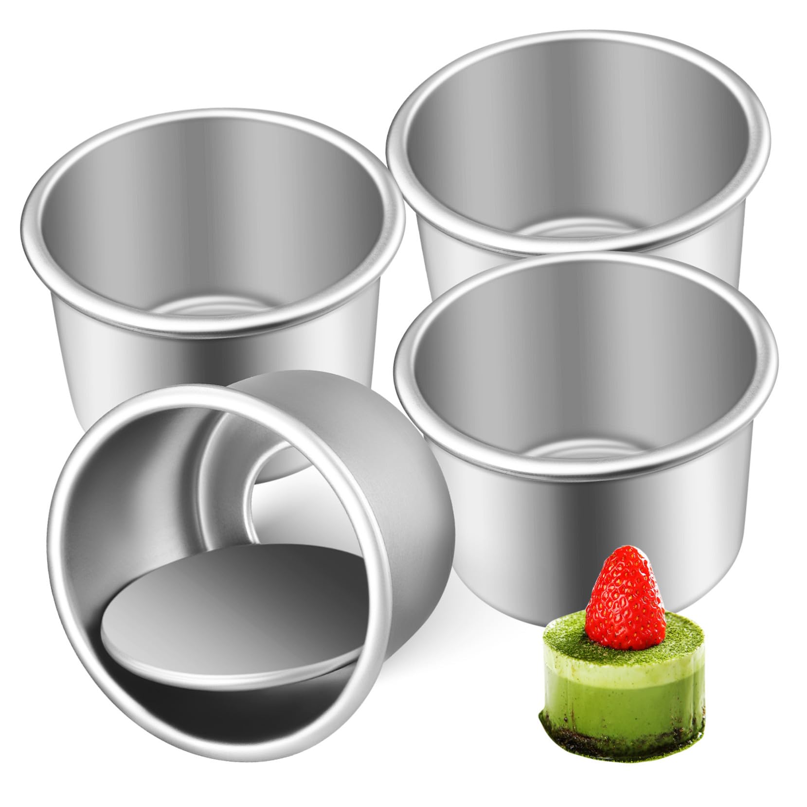 4 Moldes Redondos para Pastel con Base Extraíble de Aleación de Aluminio, Distribuye Calor Uniformemente, Diseño Desmontable para Hornear en Cenas Familiares