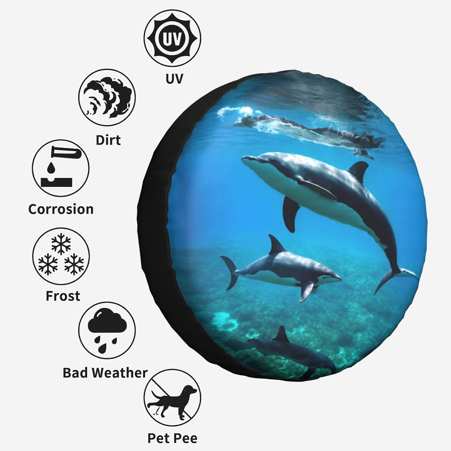 Funny Animal Dolphin Print Tire Cover Universal Spare Wheel for Trailer Rv SUV Truck Camper Travel Accessories