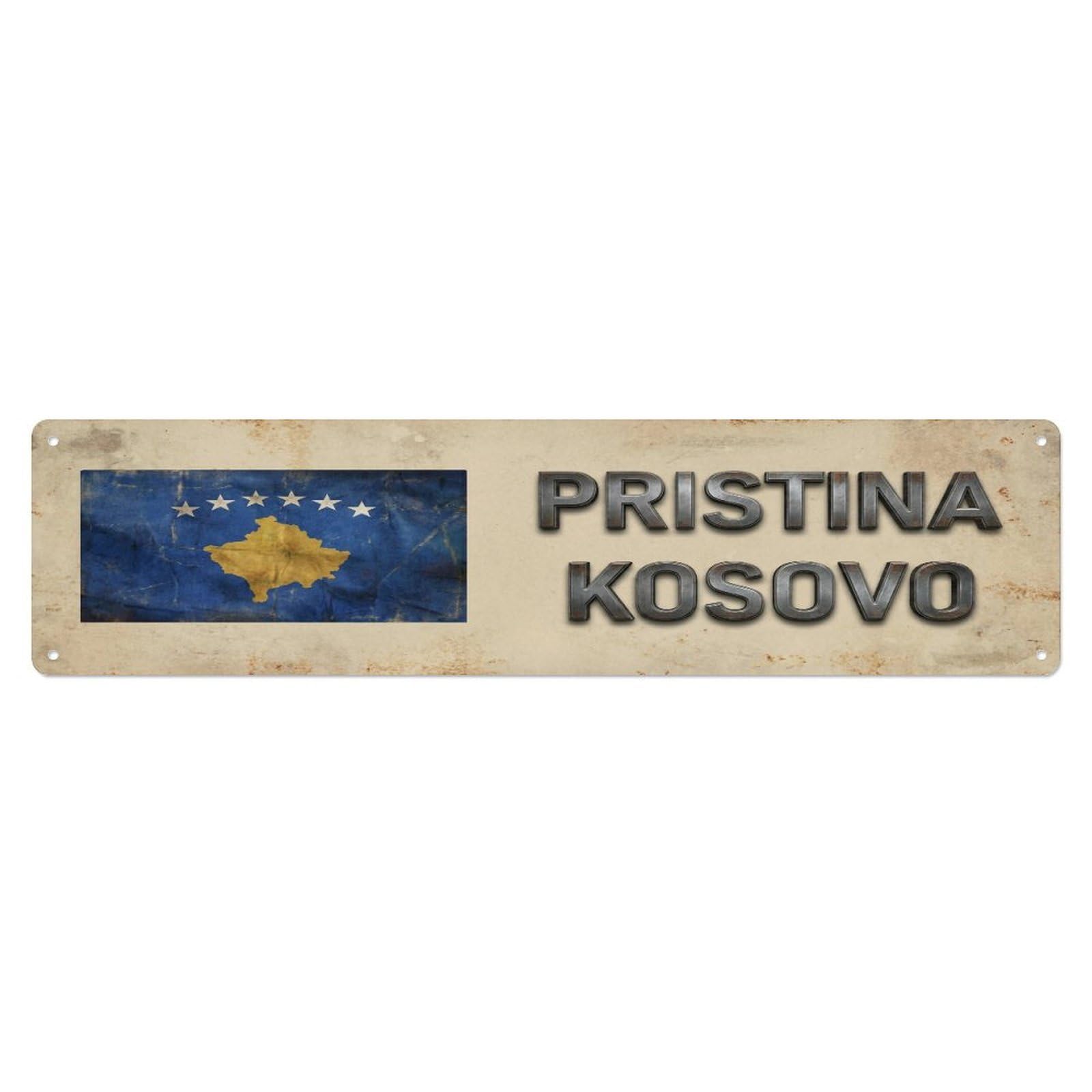 Metal Tin Sign Vintage Pristina Kosovo Flag Decor Rustic Travel