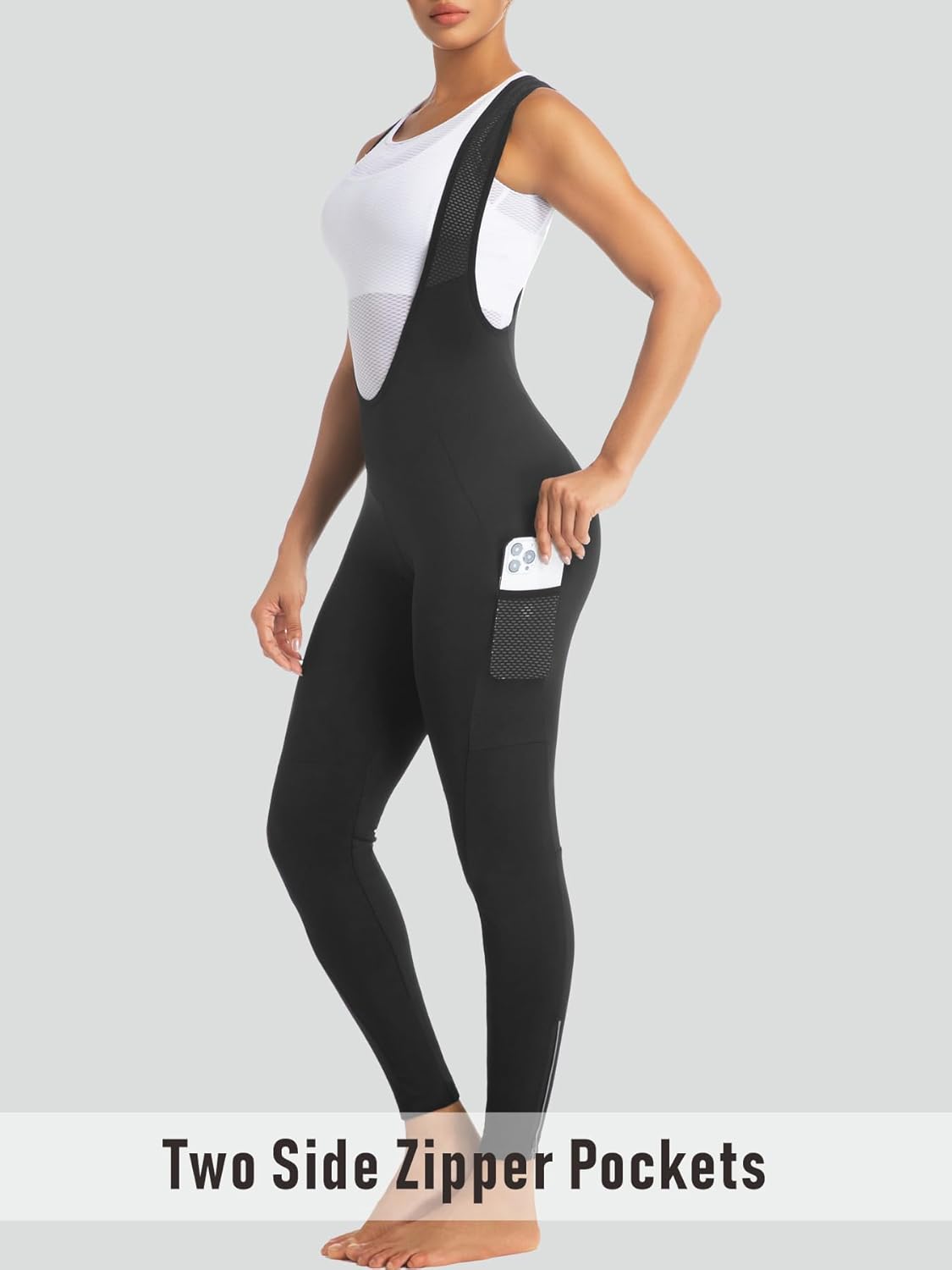 qualidyne Women's Cycling Bib Tights with Pockets - 4D Padded Quick-Dry Bike Pants- Mesh Straps, Ankle Zippers, Reflective - Image 4