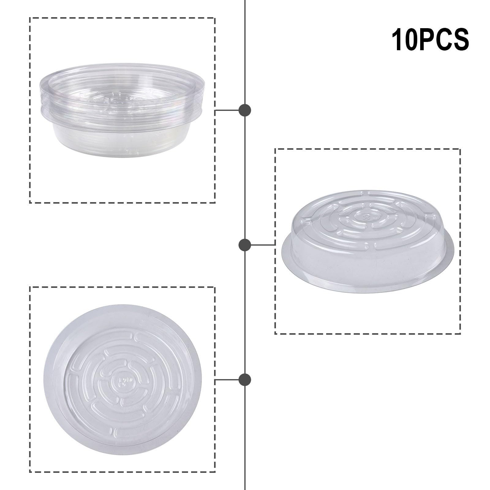 Durchsichtige Kunststoff-Blumentöpfe, Runde Pflanzenuntersetzer aus Kunststoff, 15,2–30,5 cm, transparent, wiederverwendbar