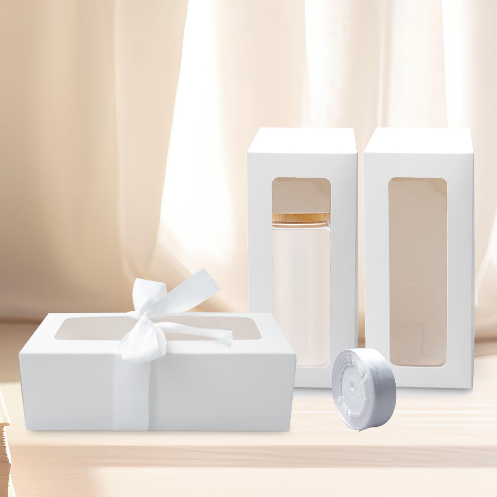 SENONAPO 64 Stück Geschenkboxen mit Band, 340 ml, 473 ml, 567 ml, für transparente Geschenkbox für Sublimationsglas, Ausstellungsboxen, Trinkgläser, Gläser, Rohlinge, Becher, Sublimationsgläser,