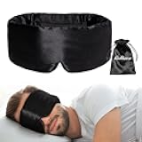 iCooBreeze 100% Natural Silk Eye Mask for Women Men, Soft Pressureless Cooling Blackout Eye Covers for Sleeping, Large Size Sleep Mask fits All Heads Adjustable, 1PC, Black