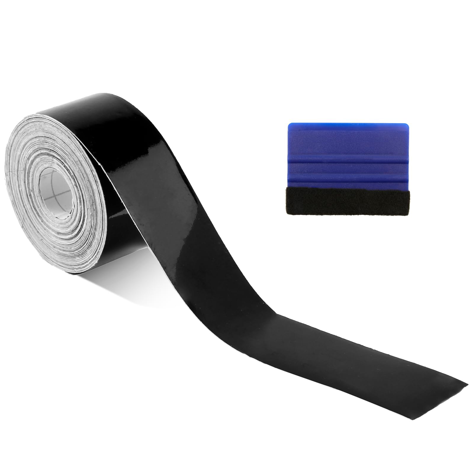 Cncedi Kit de cinta de vinilo negro brillante, cinta de vinilo antiarañazos, autoadhesiva, protectores de umbral de puerta, para la mayoría de los molduras de ventanas de automóviles (3 cm de ancho x