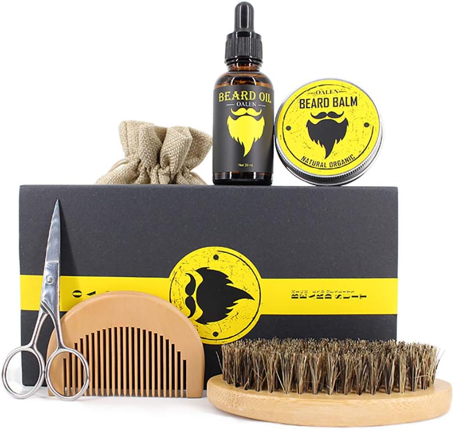 Beard Care Kit for Men Beard Growth Grooming & Trimming with Beard Brush, Beard Comb, Free Beard Conditioner, Beard Balm Butter, Mustache Scissors