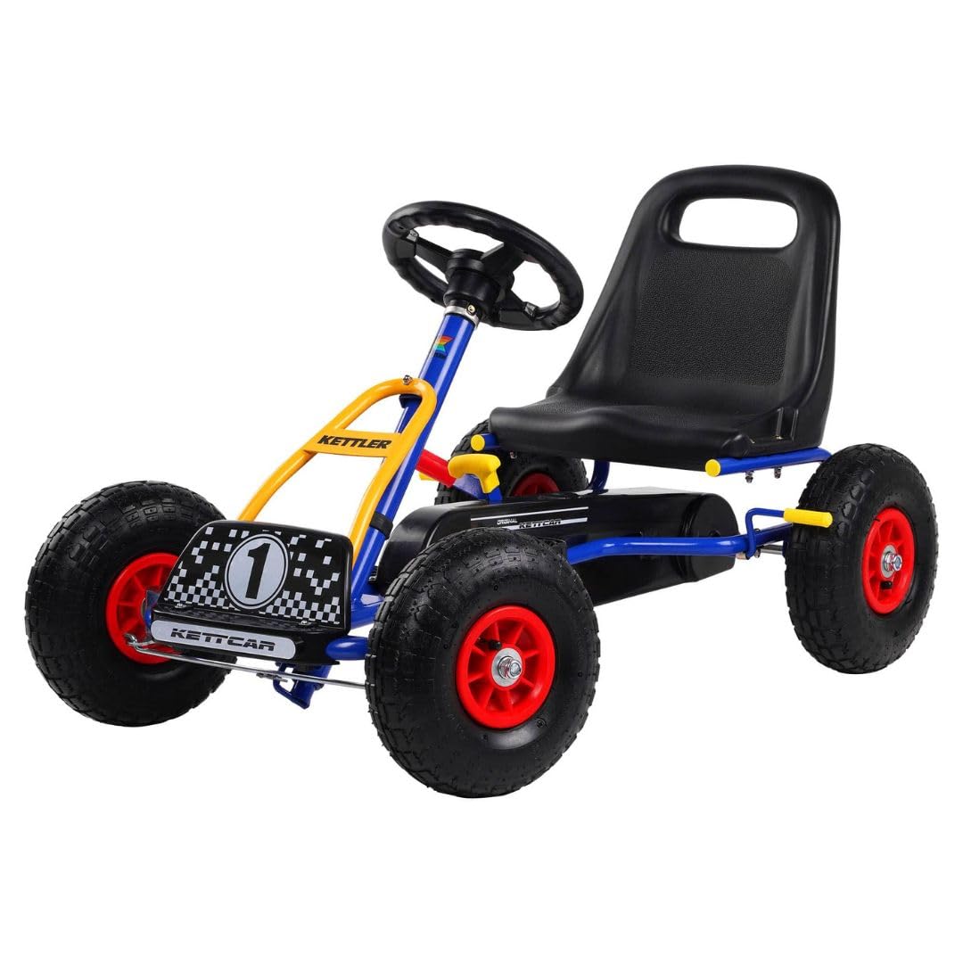 KETTLER Kettcar Retro | Go-Kart | mit Handbremse & Luftbereifung (Blau)