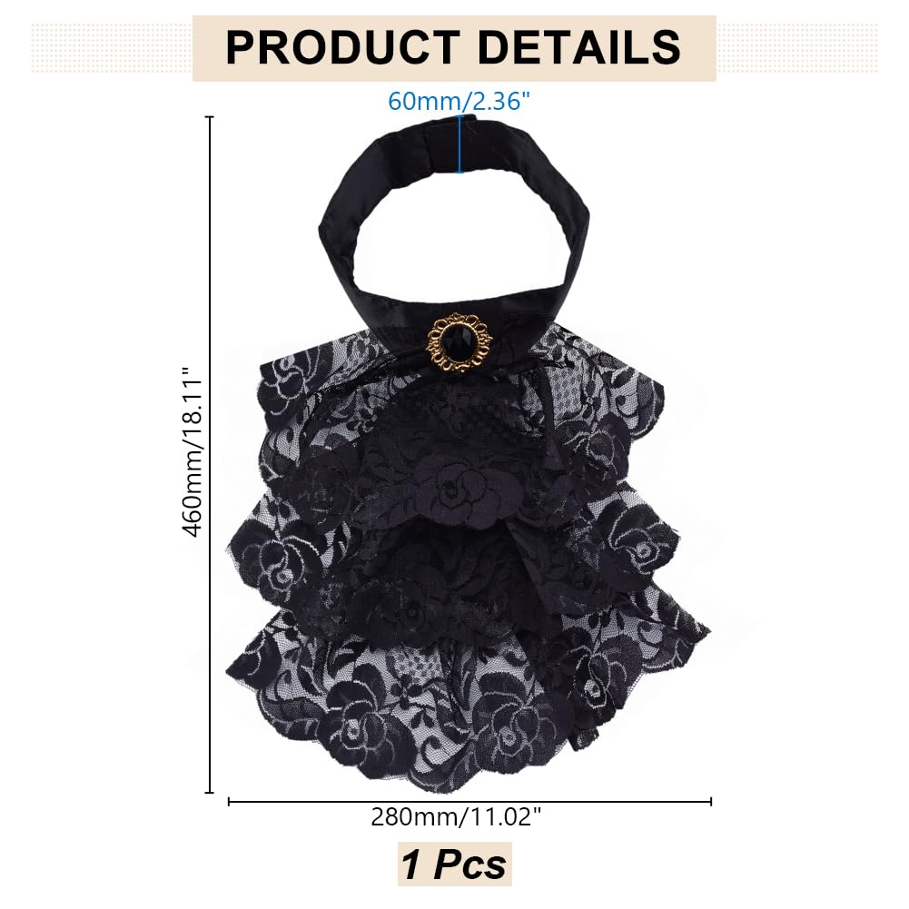 HOBBIESAY Black Jabot Collar Lace Necktie Ruffled Detachable Collar Colonial Costume Accessory for Women Outfits Cosplay Fancy Dress - Image 2