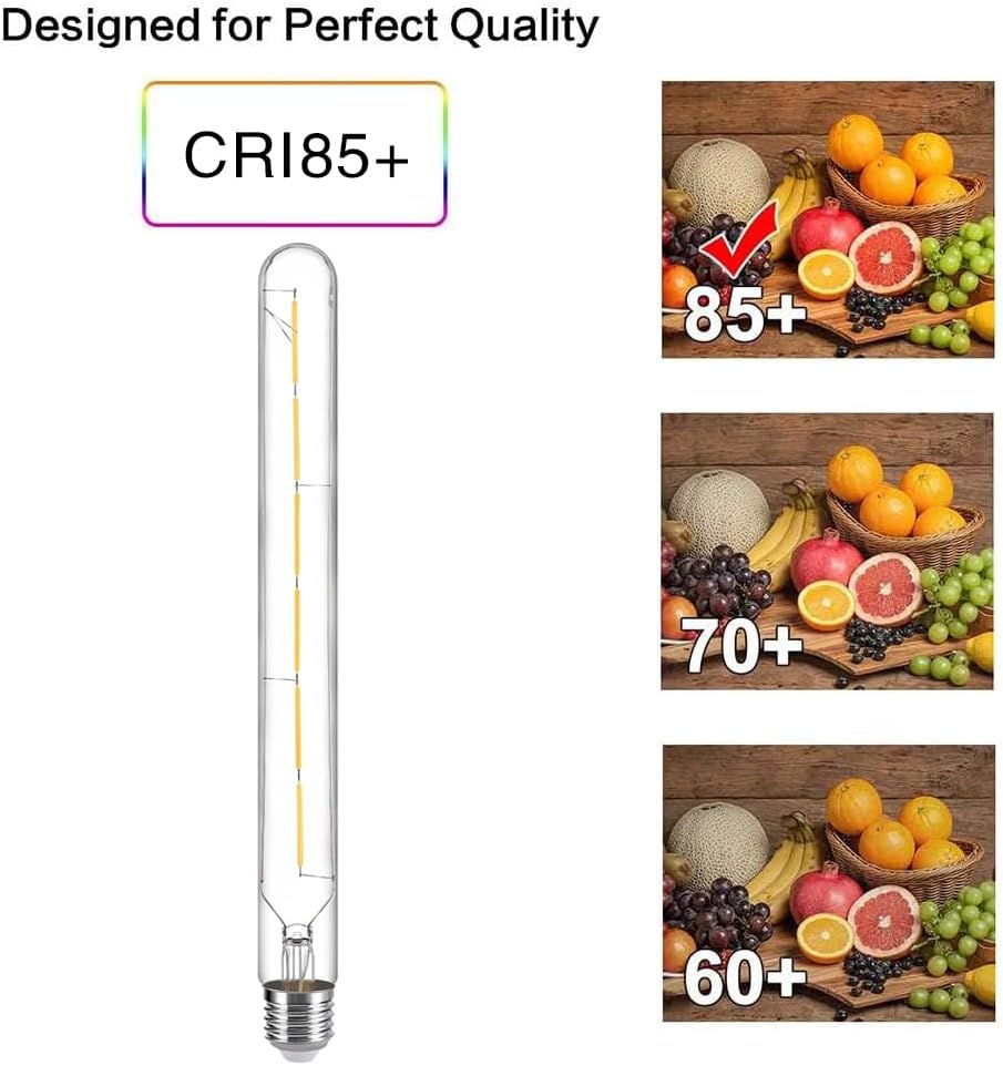 Dimmable T10 led Long Bulb 6W Equal 60 watt E26 Light Bulb Warm White 2700K Edison Tube Light Bulbs 600LM for Rustic Pendant,Industrial Pipe,Wall sconces,11.8inch,Pack of 4