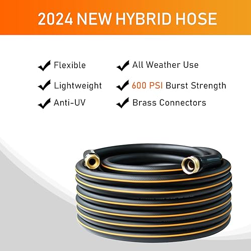 Miniatura 2 de Manguera de jardín híbrida de alta resistencia de 50 pies, manguera de agua flexible 2024 de 58 pulgadas x 50 pies, ligera, súper duradera, para