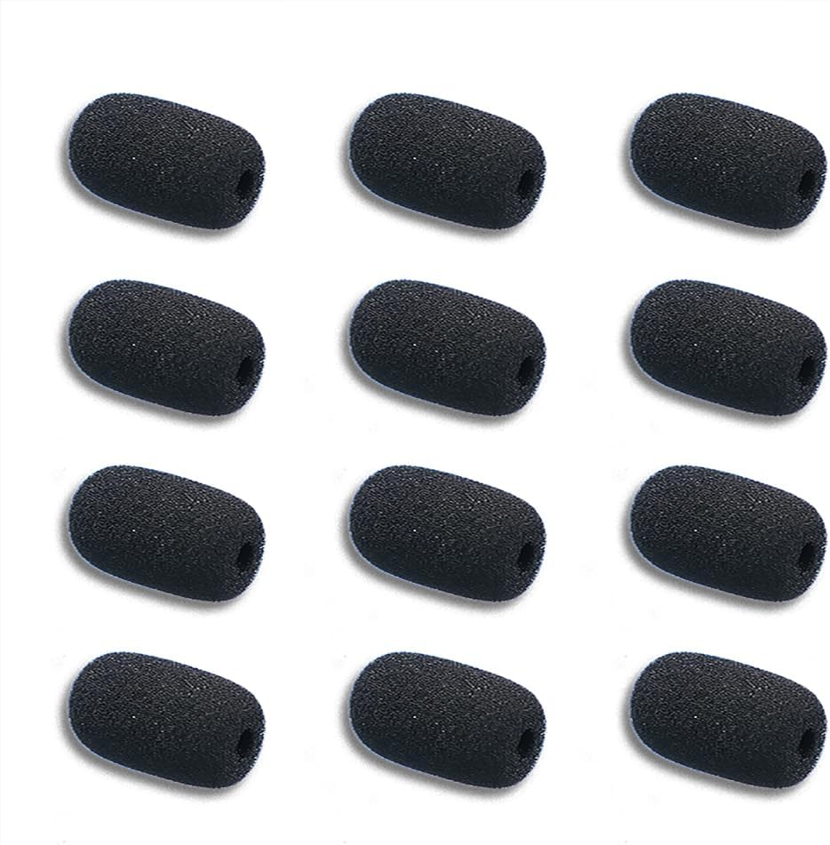 12 Pieces Foam Windscreen for Headset Microphone, 0.2" Diameter Microphone Pop Filter Windscreen Mic Cover High Density Mini Foam Cover Shield Protection Foam Replacement for Headset Mic(Black)