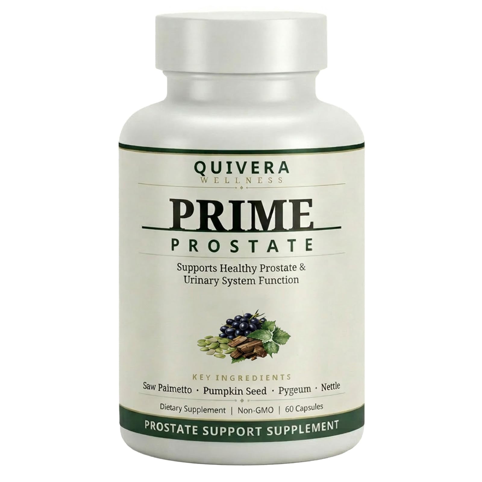 Rrime Prostate Quivera Wellness Support Supplement for Men - Prostate and Bladder Support Capsules with Saw Palmetto, Pumpkin Seed, Pygeum & Nettle, Urinary System Function, Non-GMO, 60 Capsules