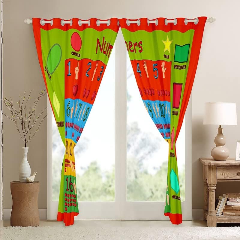 Miniatura 4 de Feelyou Cortinas de números para dormitorio, sala de estar, números de tecnología, gestos, cortinas opacas para niños, modernas, oscuras, geometría,