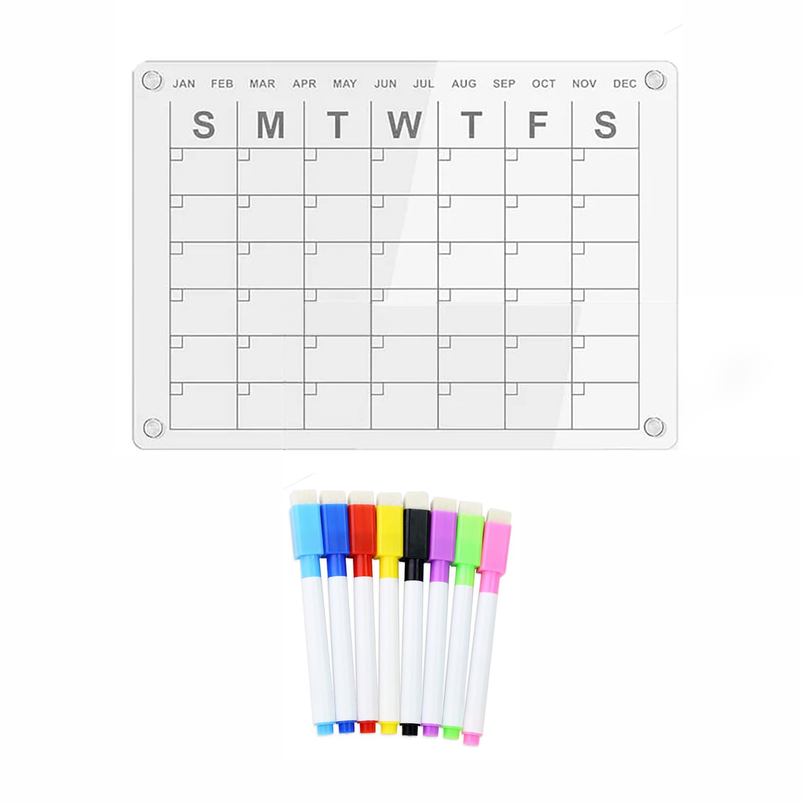 Magnetic Acrylic Calendar for Fridge, 15.7" x 11.8" Clear Monthly Planner for Refrigerator, Reusable Planning Whiteboard Workout Board Meal Planner Magnetic, w/ 8 Colors Dry Erase Markers