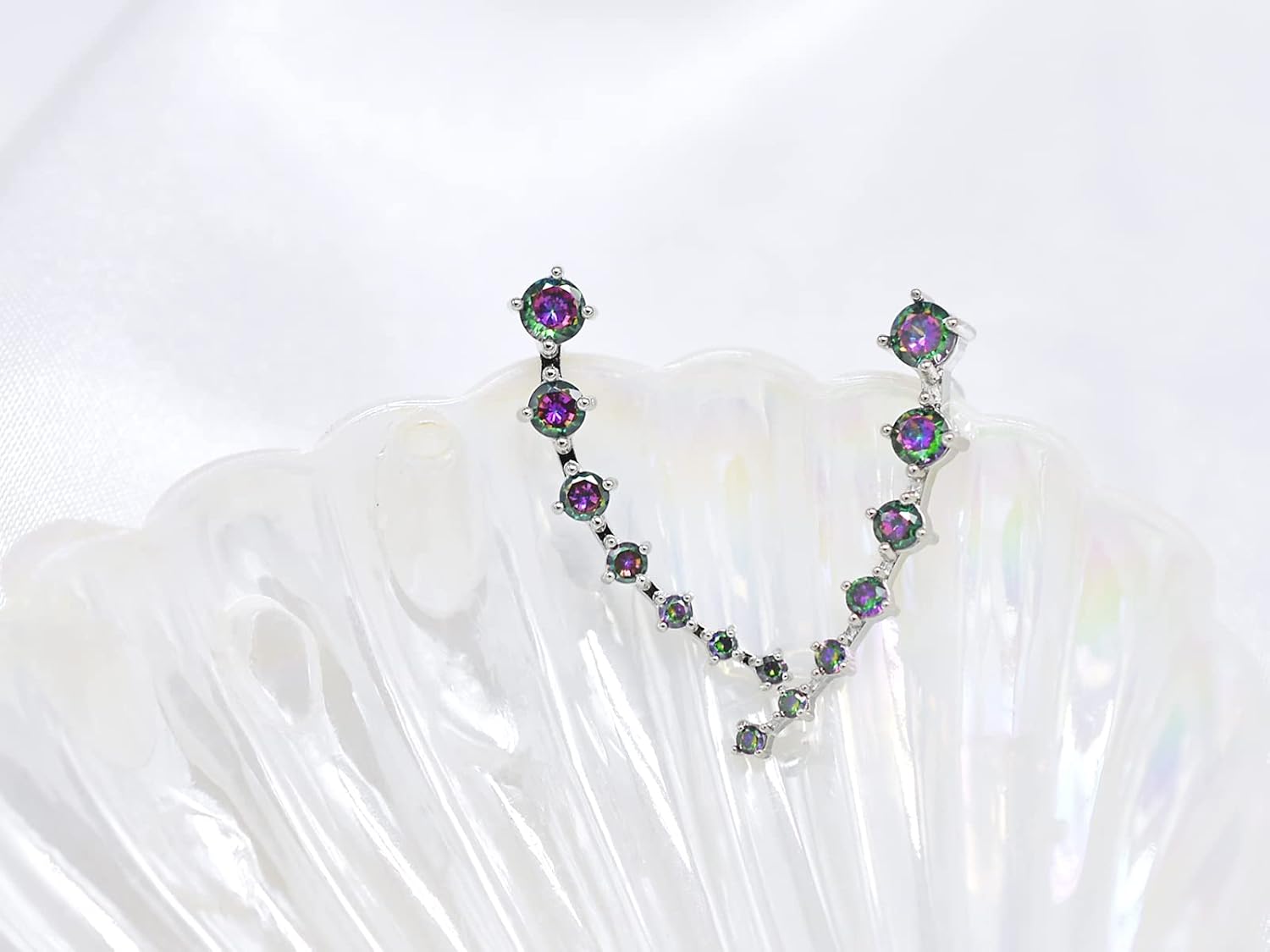 Sterling Silver 7 Crystals Ear Cuffs Climber Cartilage Earrings Dainty Trendy Jewelry Hypoallergenic Fashion Earring Charms Birthday Gift for Women - Image 7