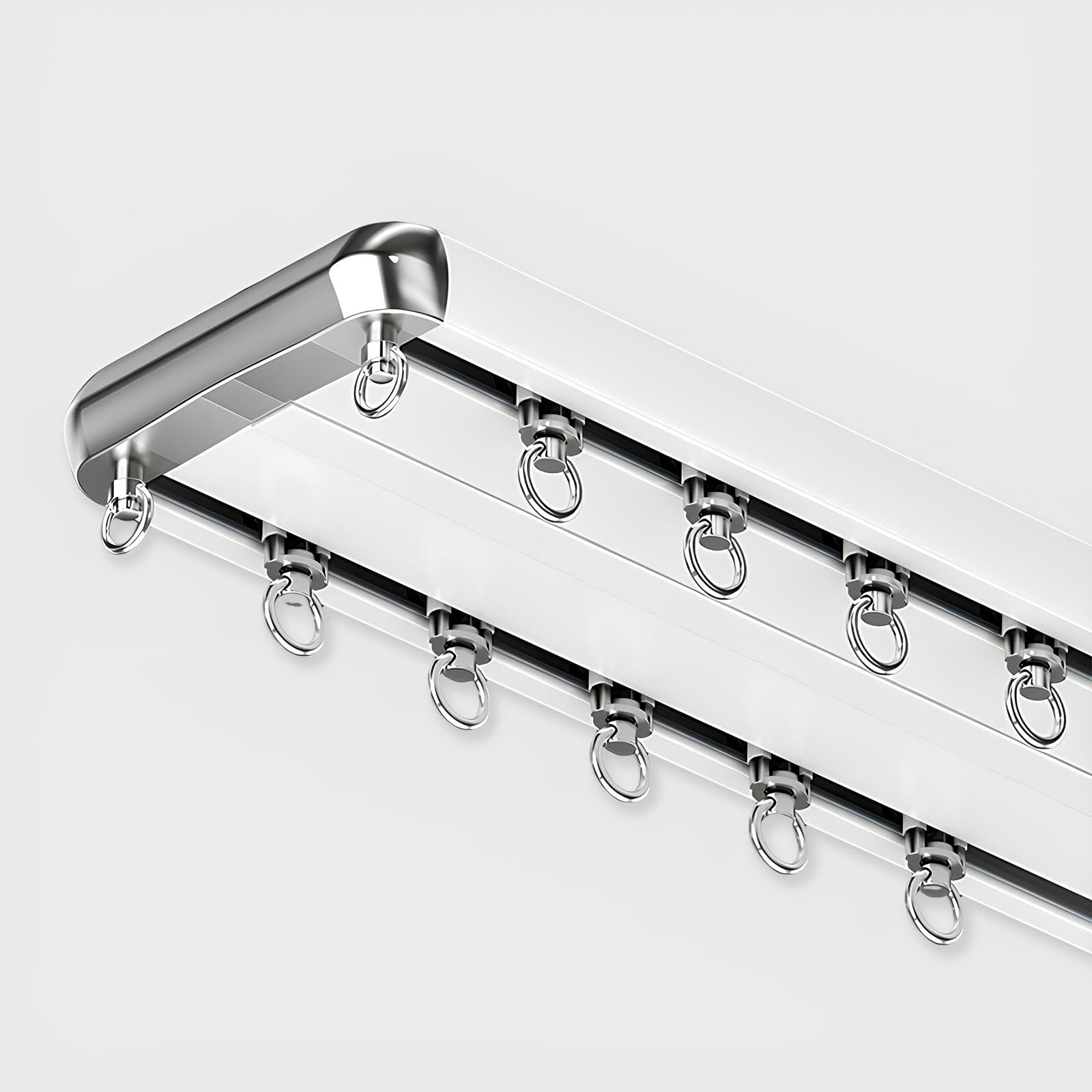 Double Curtain Rods Set for Windows, Heavy Duty Dual Track Ceiling and Wall Mount | Silent Drapery Pole Kit, Conjoined Room Divider System for Bedroom & Living Room(White,200cm/2 * 100cm)