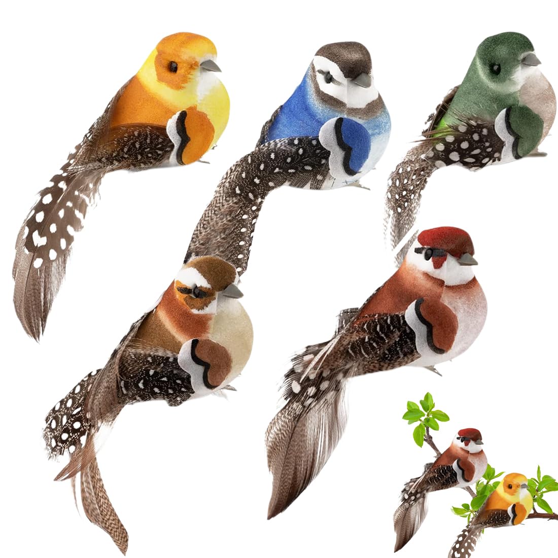 WUSJCOF 5 Piezas de Pajaros Decorativos con Clip – Pajaritos Decorativos Coloridos para Decoración de Primavera, Jardín, Fiesta y Boda