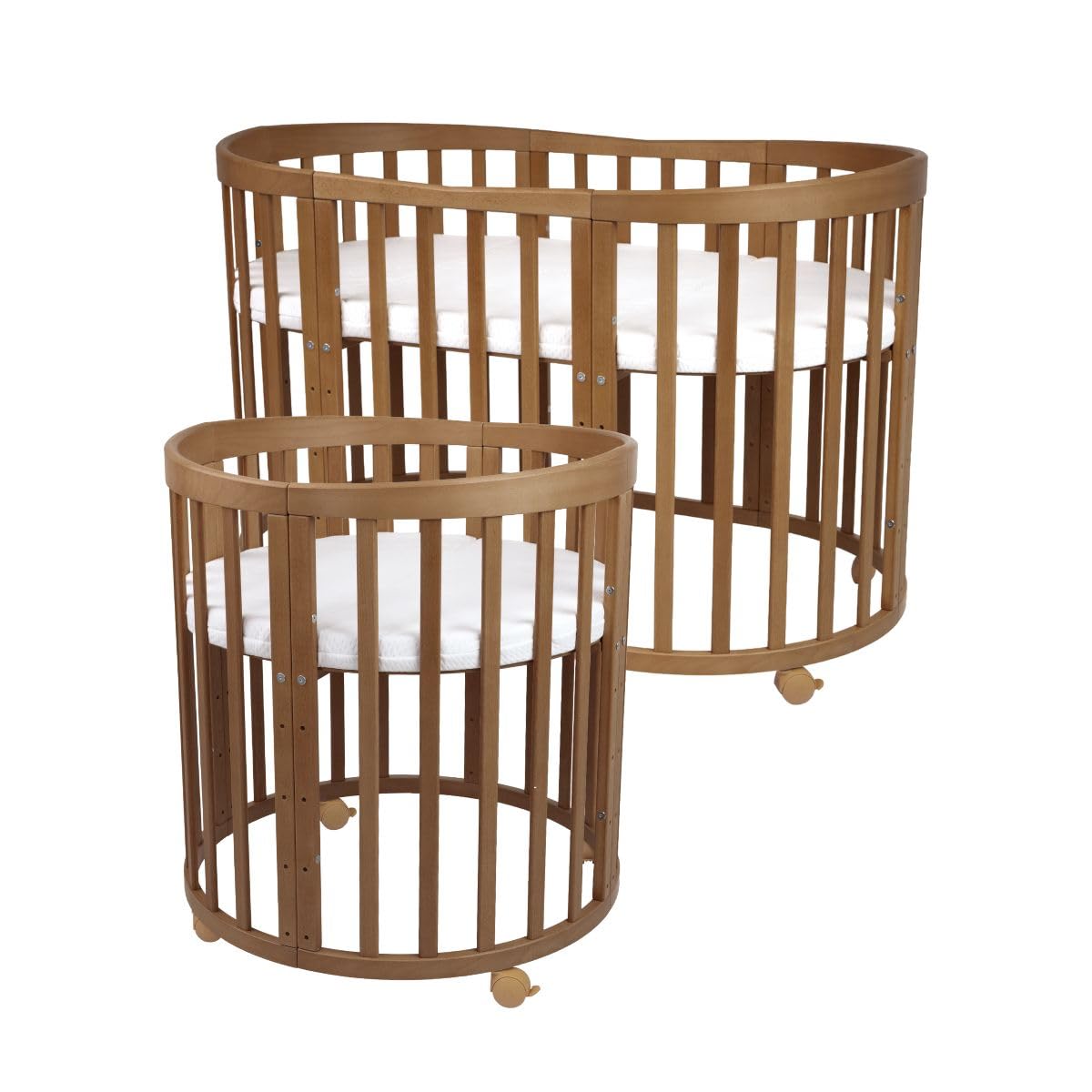 waldin Cuna Ovalada 7en1, Colchón y Ruedas, con Estante, Madera Vintage | Sin Juego de Textiles, de Crecimiento, Cama para Bebé, Colecho de Madera, Evolutiva, Mecedora Opcional