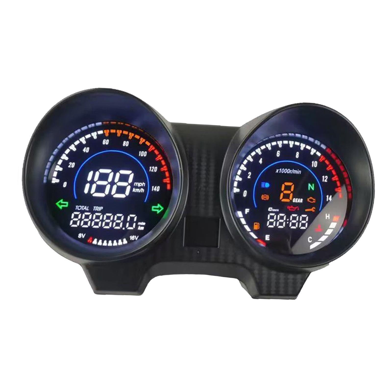Compteur de Vitesse et odomètre LED, Tableau de Bord numérique Robuste pour Moto, avec Compte-Tours et tachymètre rétroéclairés.
