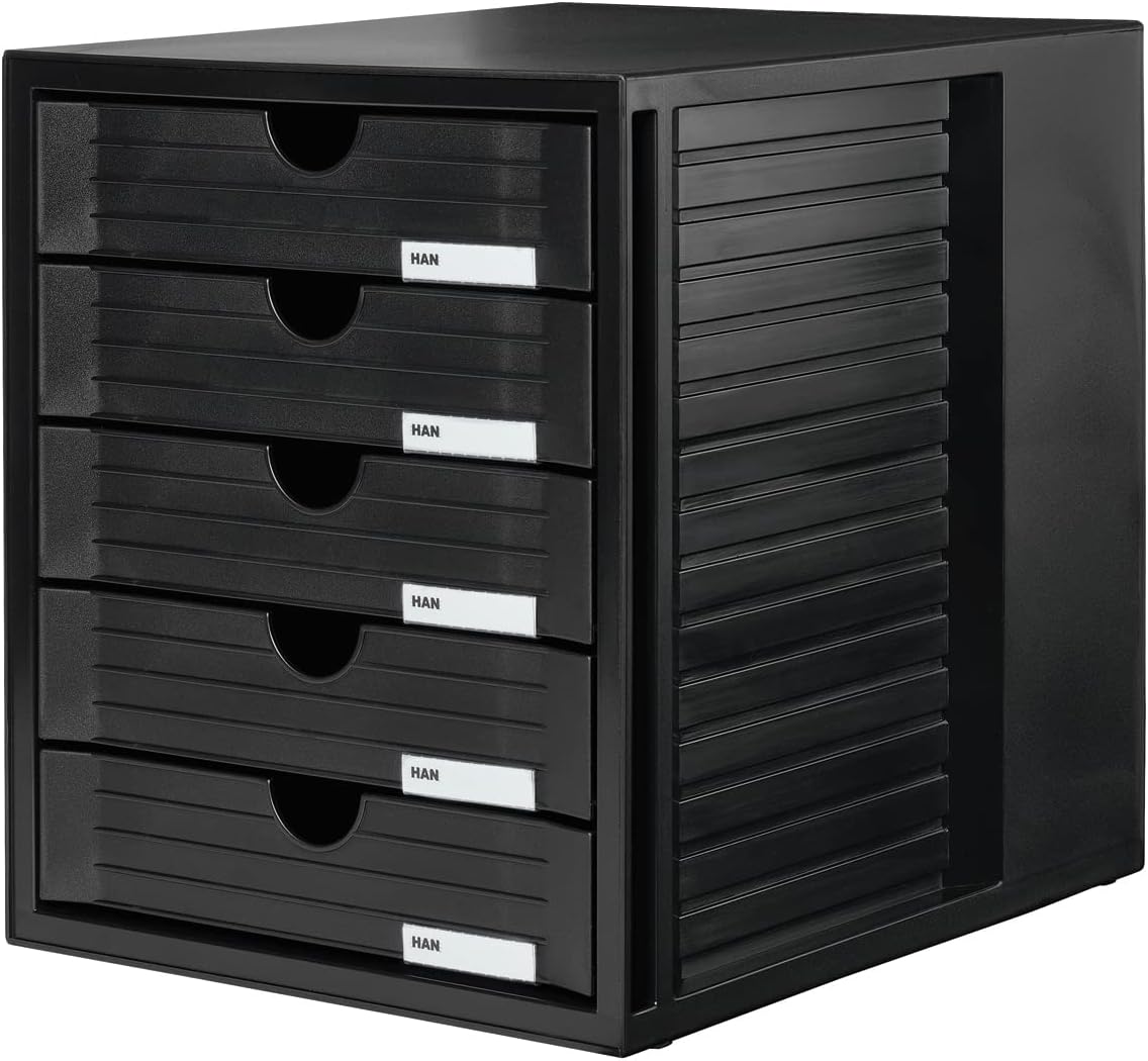 HAN Systembox 1450-13 Drawer Box - Attractive Design for Documents up to DIN C4 with 5 Closed Drawers Black