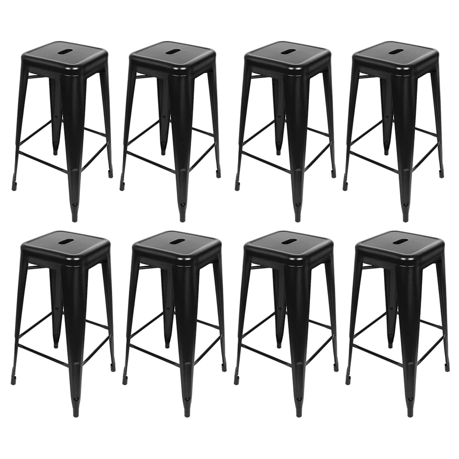Baiyun Lot de 8 tabourets de bar en métal - En fer industriel - Empilables - Avec repose-pieds - Style rétro - Pour salle à manger, balcon, bistrot - 76 cm - Noir