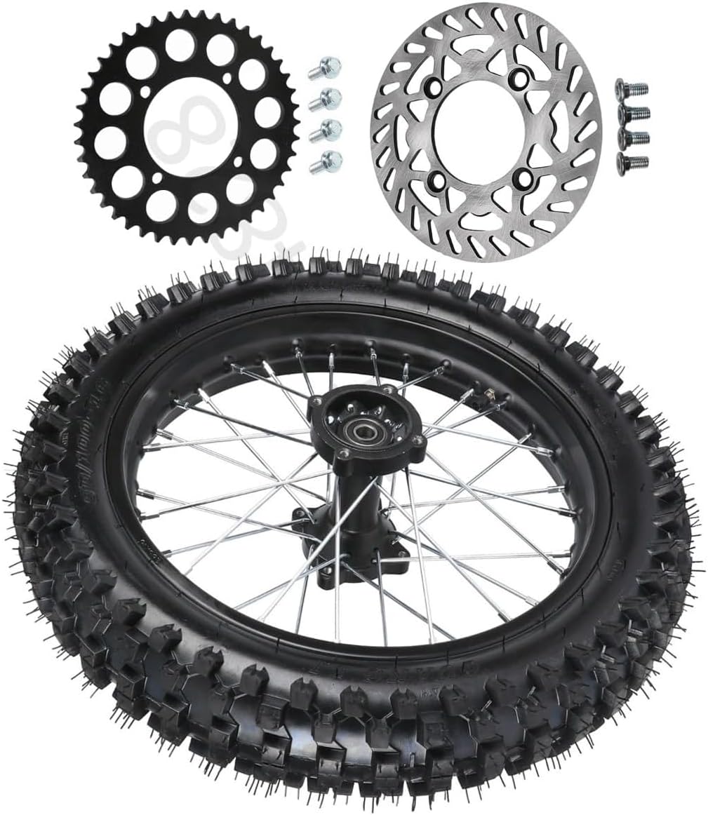 16" Rear Pit Bike Wheel Kit with 90/100-16 Tire, Rim, Disc Brake Rotor & 428 43T Sprocket for Dirt Bike, Pocket Bike, Monkey Bike, Trail Bike, Offroad Motorcycle 125cc-250cc