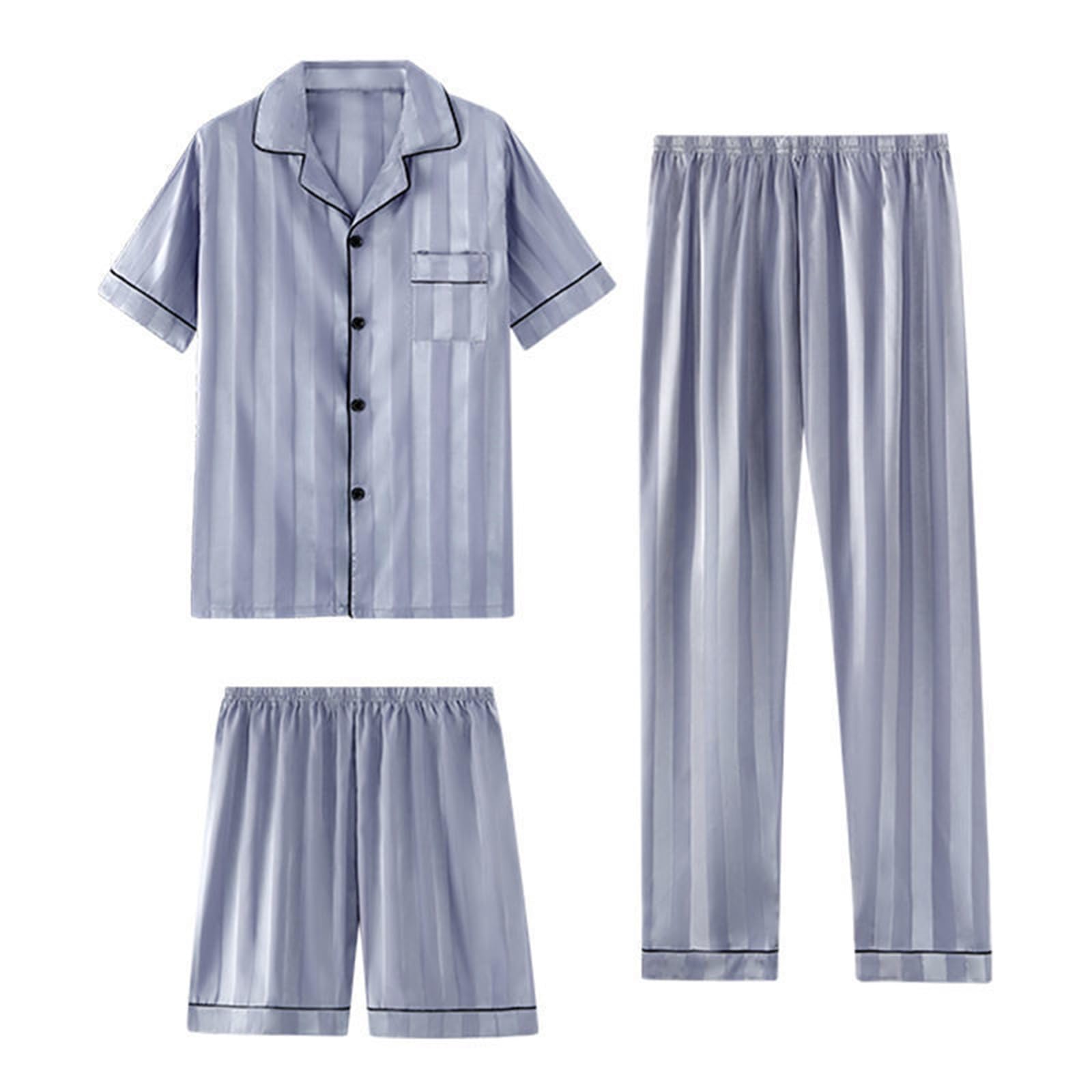 Pigiama da Uomo in Seta Imitazione a 3 Pezzi Set di Raso a Maniche Lunghe Plus Size Pigiameria Loungewear Pjs Set L-5XL