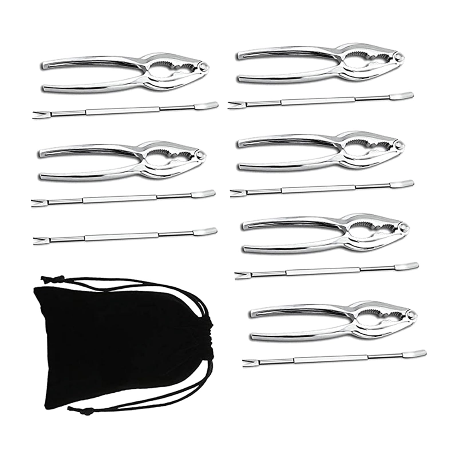jiingekk Alloy Seafood Crackers Tool Set with Storage Pouches for Crabs Lobsters Shellers Preparation Processing and Serving Kitchen Accessories