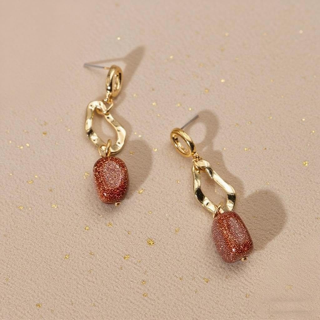 Gold Nature Stone Earring for Women 14K Gold Plated Irregular Stone Drop Earrings Daily Fashion Jewelry Gifts - Image 3