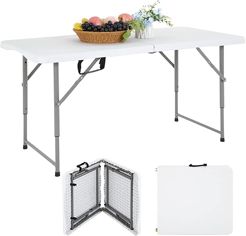 Mesa de camping de plástico para picnic, mesa de oficina para fiestas, bodas, camping, oficina con asa de transporte (4 pies)
