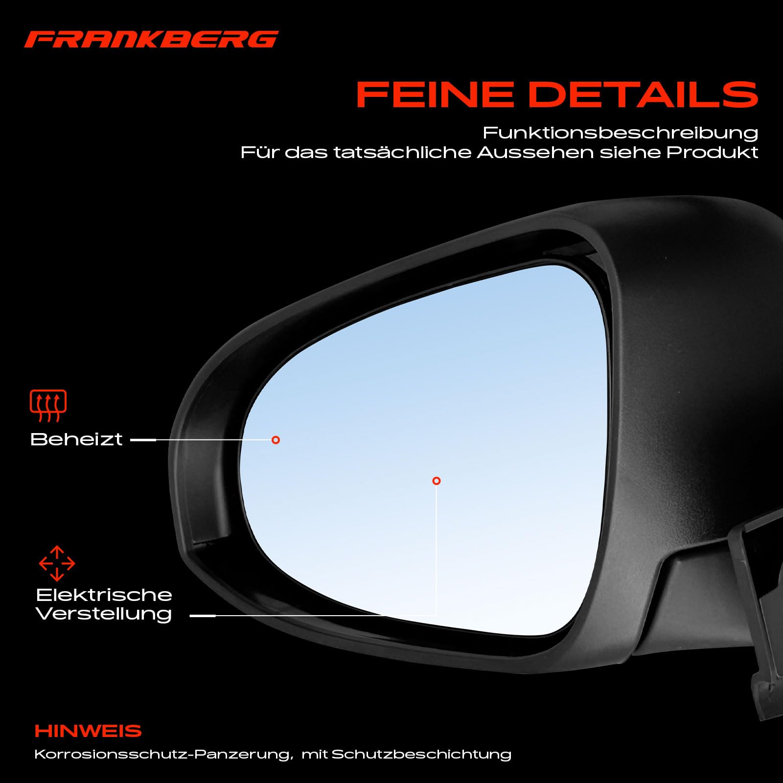 Frankberg Specchietto retrovisore esterno elettrico sinistro 7 Poli | &-Riscaldato, &-Luce lampeggiante; 879400D590; Compatibile con: Yaris P13