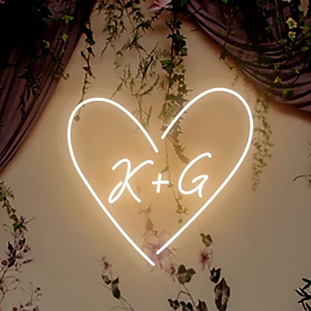 Wedding Initials Neon Sign Custom Heart With Initials Neon Wedding Decor Bedroom Wall decor Neon Name Sign Personalized Gift