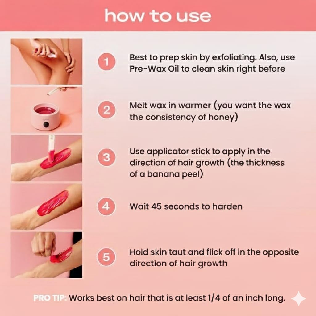 KoluaWax Premium Waxing Kit for Women - Beginner Friendly - Complete Wax Kit that includes 14oz of Wax Beads, Applicator, Pre and Post Care, Suitable for Sensitive Skin (Blush)