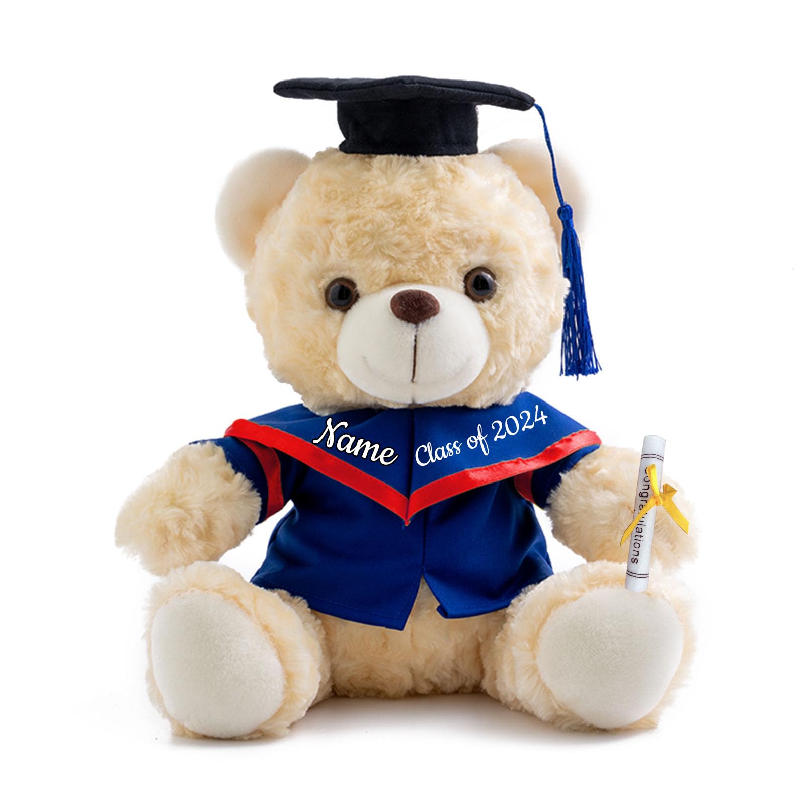 ADORSUN Personalised Gifts Teddy Bear with Custom Text, Graduation Bear Class of 2024 Personalised Teddy Bear for Graduation Day 2024 Graduation Gifts for Her 2024 High School/College (8-IN-Text)