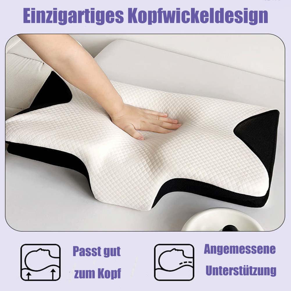 Lunava Almohada ortopédica, almohada ortopédica ergonómica, almohada de espuma viscoelástica transpirable con tapones para los oídos antifaz para dormir de lado, espalda y boca abajo, lavable (D, 1