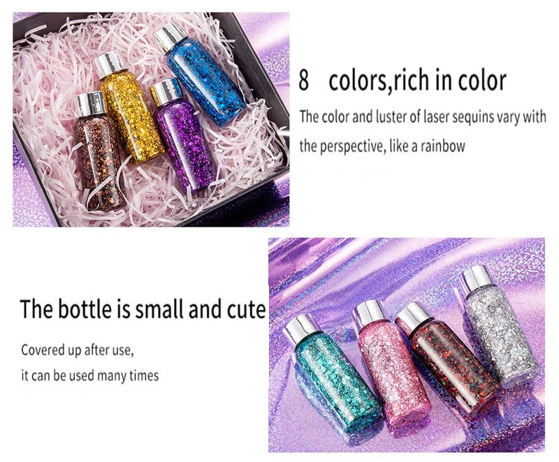 Body Glitter Gel, Face Glitter Body Glitter Liquid Eyeshadow, Face Hair Nail Glitter, Holiday Glitter Makeup (2)