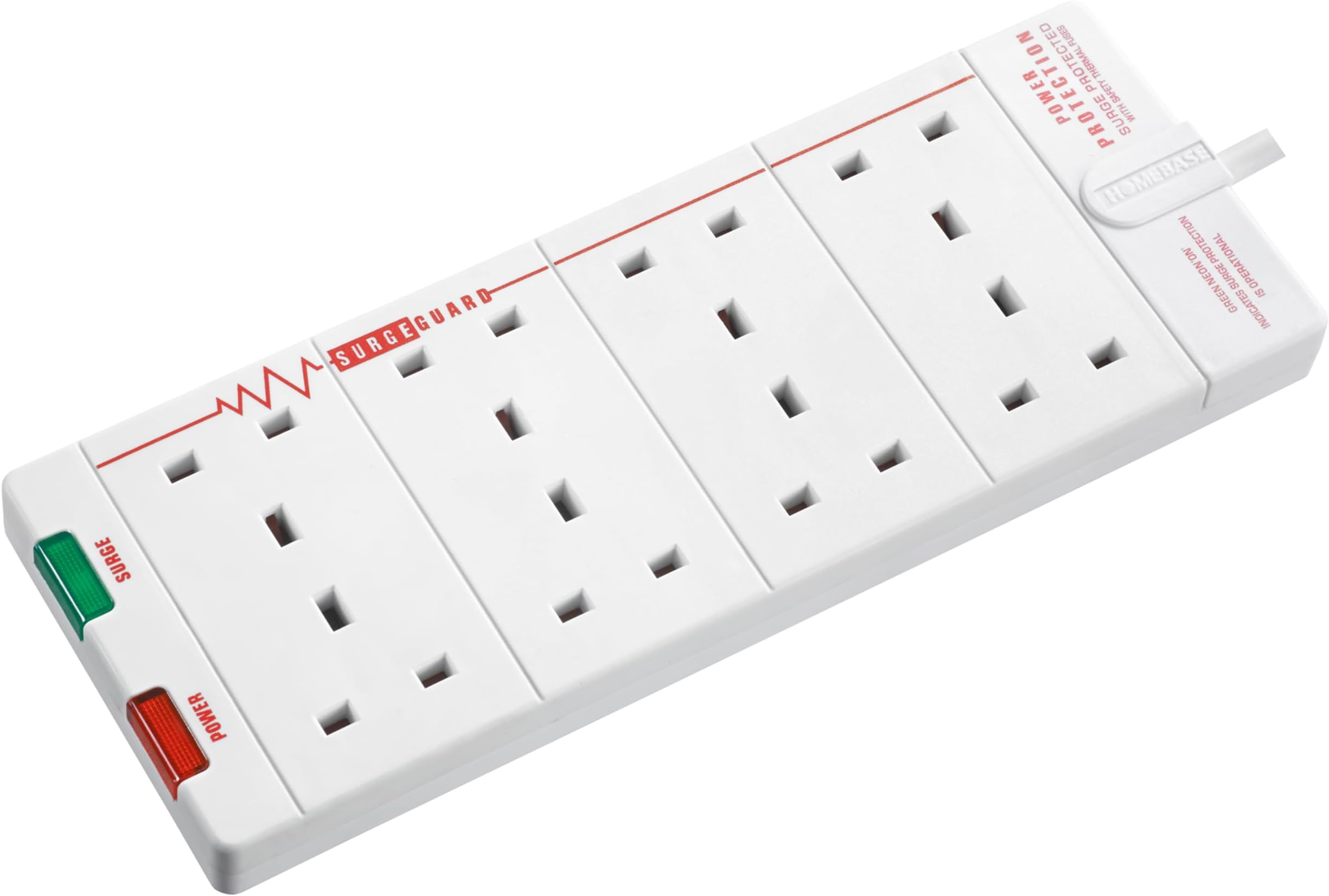 Masterplug Eight Socket Surge Protected Extension Lead, 2 Metres, White