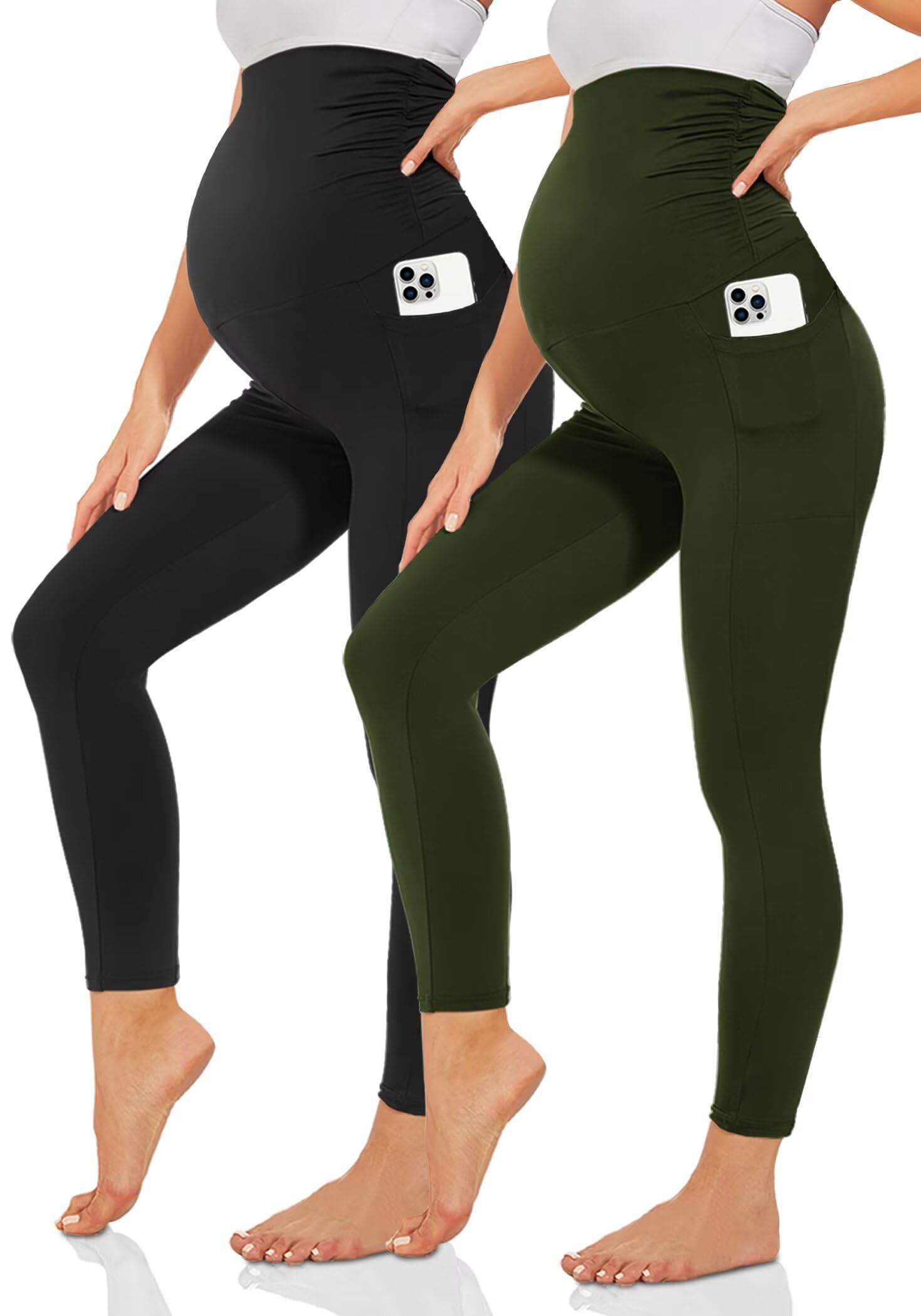 TNNZEET Umstandsleggings Damen Umstandsmode Blickdicht Schwangerschaft Leggings Umstandshose Lang mit Taschen für Yoga